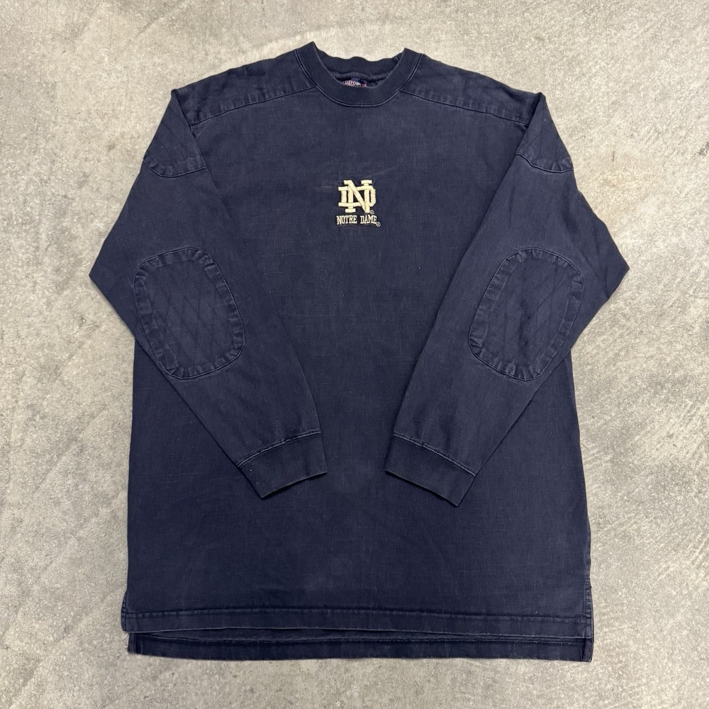 Vintage Notre Dame Sweatshirt Elbow Patch Rugby Long Sleeve Heavyweight Cotton L